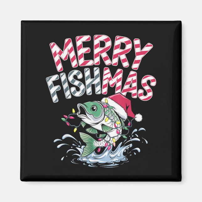 Aimant Merry Fishmas Santa Fishing Lovers Funny Fisherman (Devant)