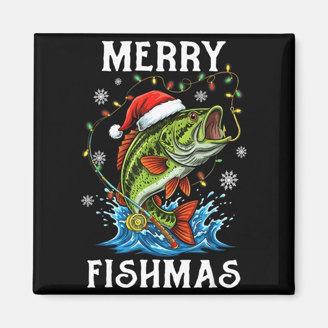 Aimant Merry Fishmas Santa Fishing Lovers Funny Fisherman (Devant)