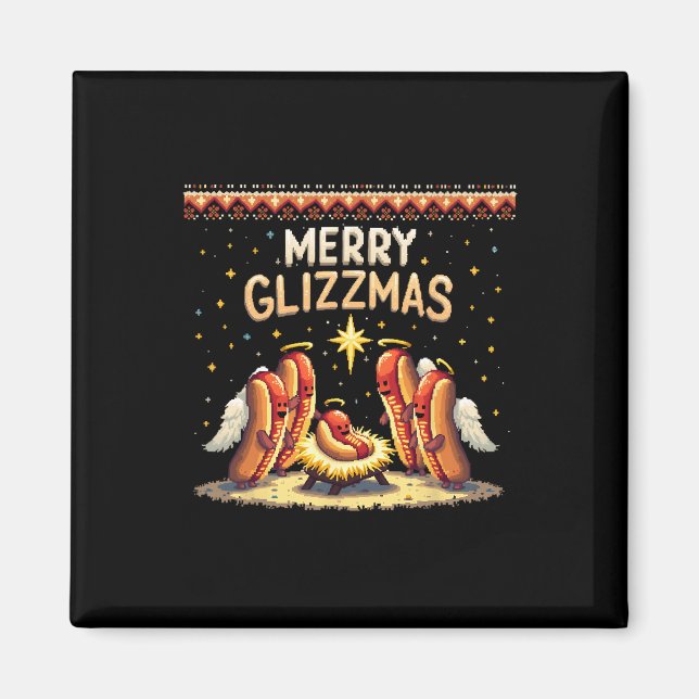 Aimant Merry Glizzmas Hot Dog Humor Funny Food Los Cos (Devant)