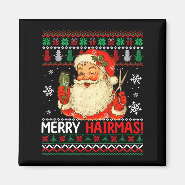Aimant Merry Hairmas Christmas Sweater Santa Hairstylist  (Devant)
