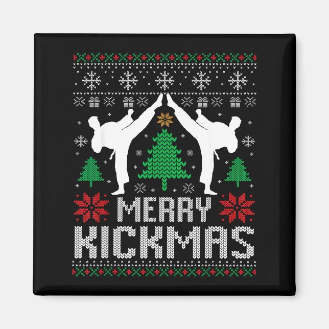 Aimant Merry Kickmas Karate Jiu Jitsu Ugly Christmas Xmas (Devant)