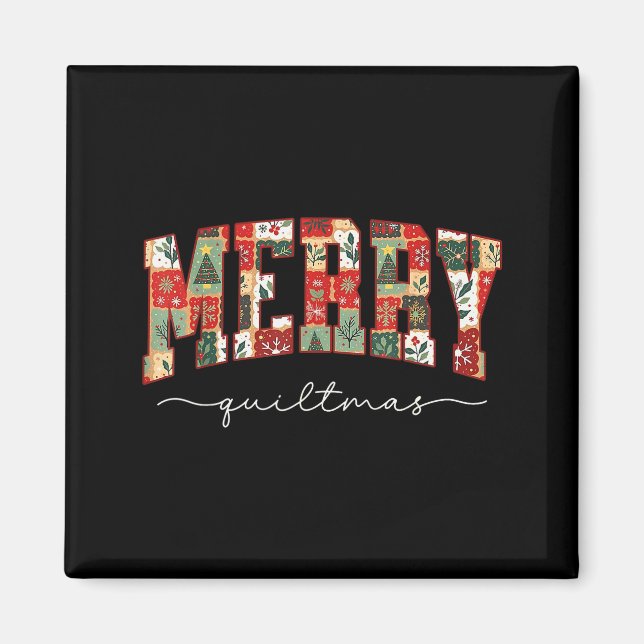 Aimant Merry Quiltmas Patchwork Quilters Knitting Sewing  (Devant)