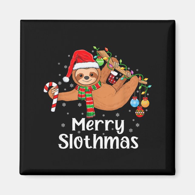 Aimant Merry Slothmas Cute Xmas Sloth Santa Hat Christmas (Devant)