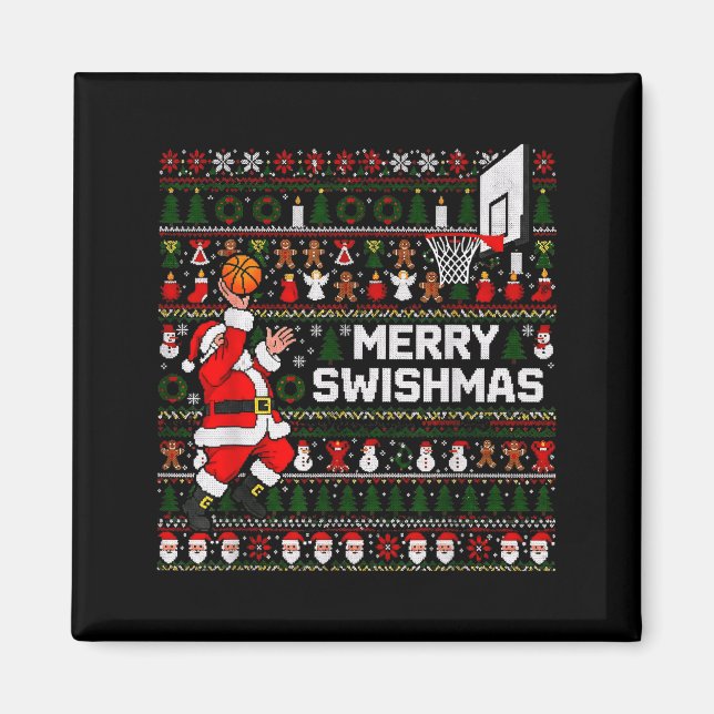 Aimant Merry Swishmas Santa Basketball Ugly Sweater Style (Devant)