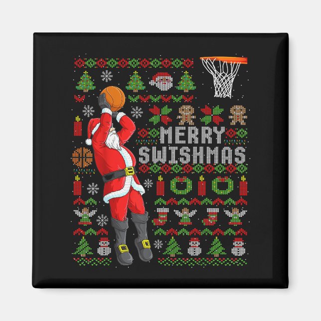 Aimant Merry Swishmas Ugly Christmas Basketball Christmas (Devant)