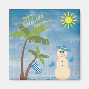 Aimant Merry Tropical Floride Snowman de Noël sur la plag