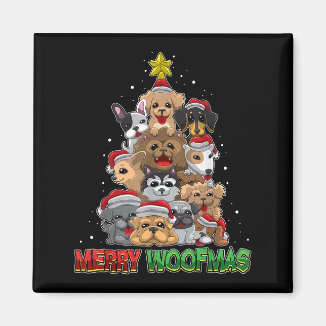 Aimant Merry Woofmas - Merry Christmas For Dog Lovers  (Devant)