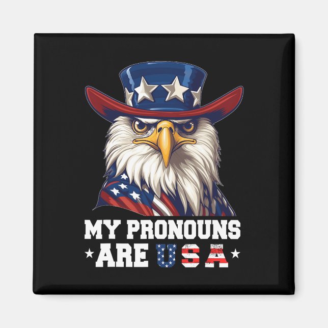 Aimant Mes Pronounes Sont Usa Funny Eagle 4 Juillet Améri (Devant)