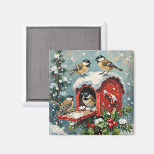 Aimant Mésanges vintage sur boîte aux lettres de Noël enn