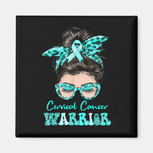 Aimant Messy Bun Turquoise Ruban Cervical Cancer Guerrier