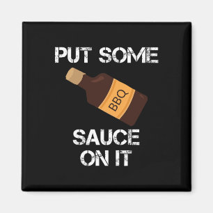 Aimant Mets Une Sauce Barbecue Sur Elle Papa Grillant Nou