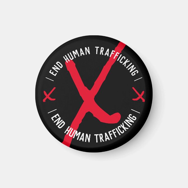 Aimant METTRE FIN AU TRAFIC HUMAIN XXX en noir (Devant)