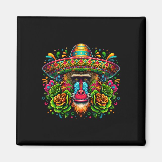 Aimant Mexicain Cinco De Mayo Fêtons Baboon Mo (Devant)