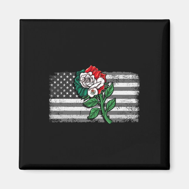 Aimant Mexique Drapeau mexicain Drapeau américain Rose 4 (Devant)