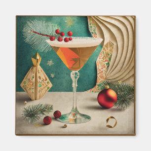 Aimant Mi-Siècle Cocktail de Noël Fête Happy Hour