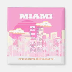 Aimant Miami Beach, Miami Travel Art, Preppy, rose