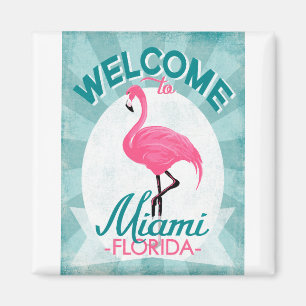 Aimant Miami Florida Flamant rose rose - Voyage Vintage R
