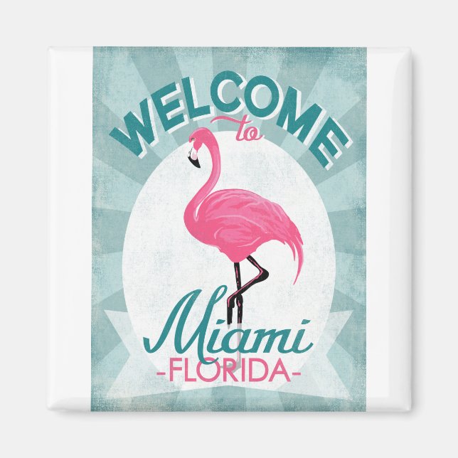 Aimant Miami Florida Flamant rose rose - Voyage Vintage R (Devant)