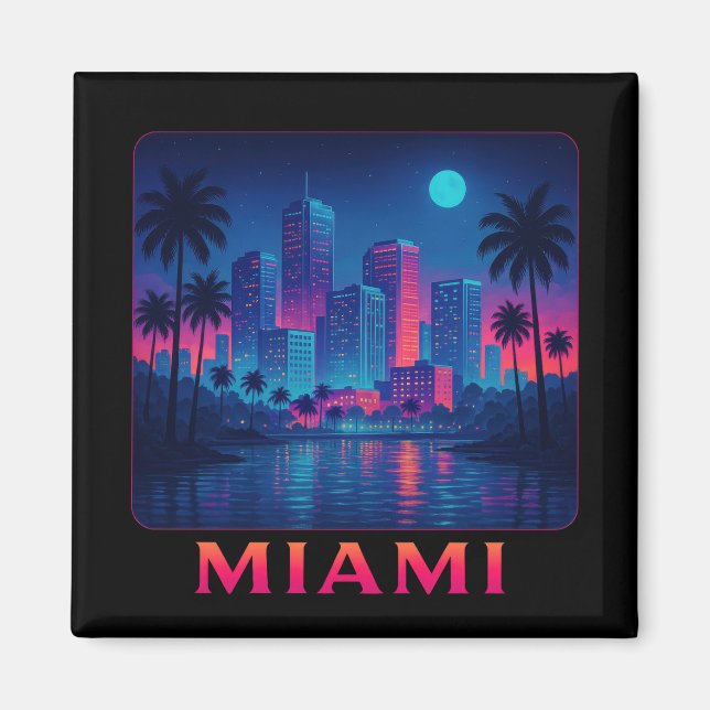Aimant Miami Moonrise - Neon Skyline (Devant)