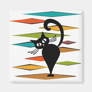 Aimant Mid Century black cat design