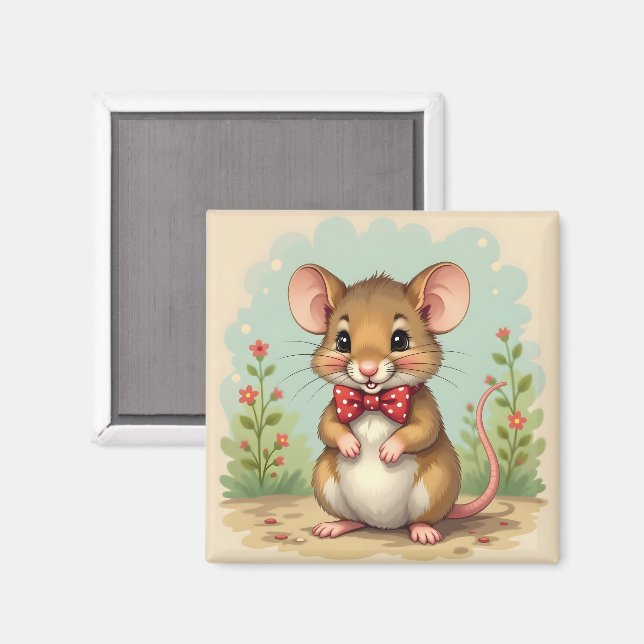 Aimant Mignon adorable petite souris avec cravate (Recto/Verso)