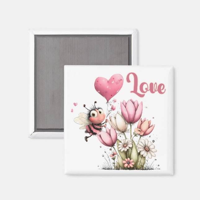 Aimant Mignon amour de coeur ballon abeille fleurs de pri (Recto/Verso)