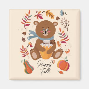 Aimant Mignon bébé ours d'automne avec du miel et texte p