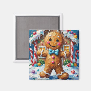 Aimant Mignon bonhomme en pain d'épices, illustration joy