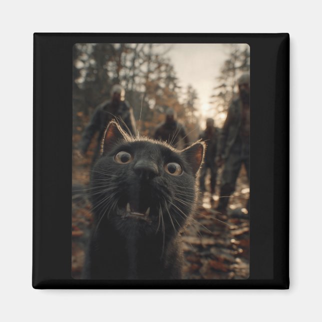 Aimant Mignon Chat Noir en Selfie Avec Zombies Félin Anim (Devant)