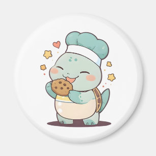 Aimant Mignon Chef Tortue Mangeant un Cookie Design Kawai