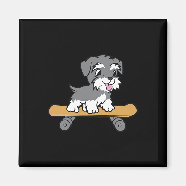 Aimant Mignon chien schnauzer miniature en skateboard Sch (Devant)