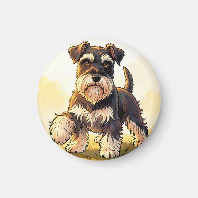 Aimant Mignon chiot schnauzer sel et poivre  (Devant)