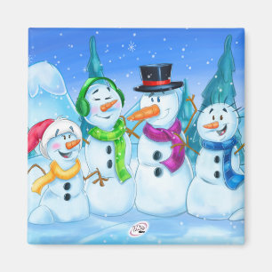 aimant mignon de famille de bonhommes de neige de