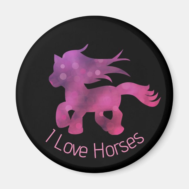 Aimant Mignon J'adore Les Chevaux Mignon Glam Rose Cheval (Devant)