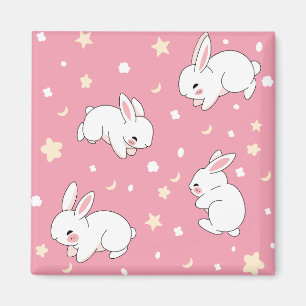 Aimant Mignon Lapin Kawaii Rose Doodle