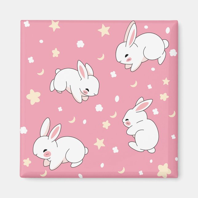Aimant Mignon Lapin Kawaii Rose Doodle (Devant)