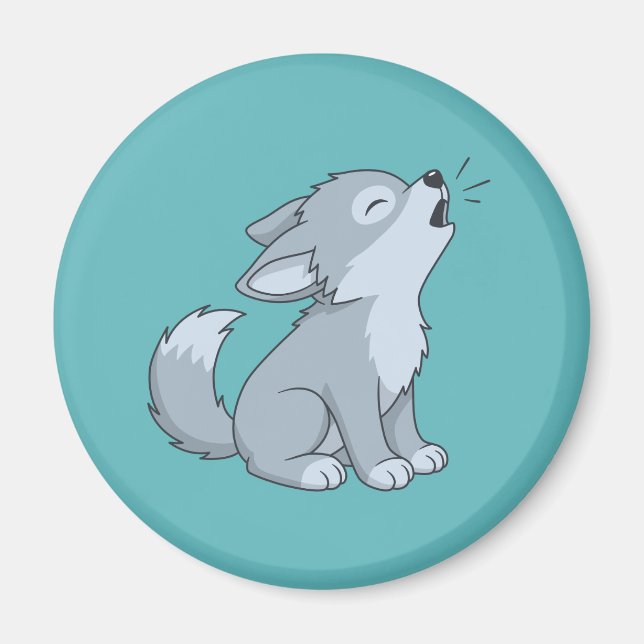 Aimant Mignon loup cartoon hurleur sur fond vert (Devant)