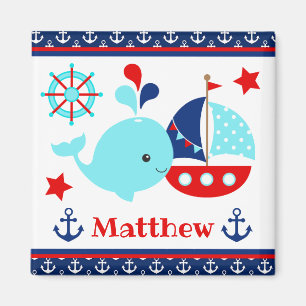 Aimant Mignon motif baleine bleue et ancres nautiques