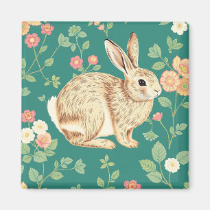 Aimant Mignon motif floral de lapin sarcelle
