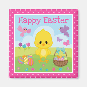 Aimant Mignon Pâques de printemps Poussin & Œufs en Choco