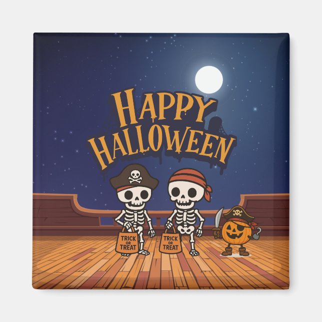 Aimant mignon, squelettes et citrouille Halloween (Devant)