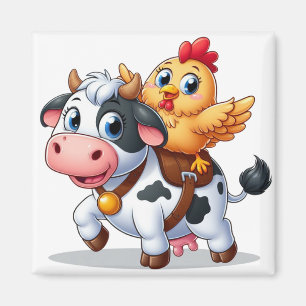 Aimant mignon vache/poulet caricature