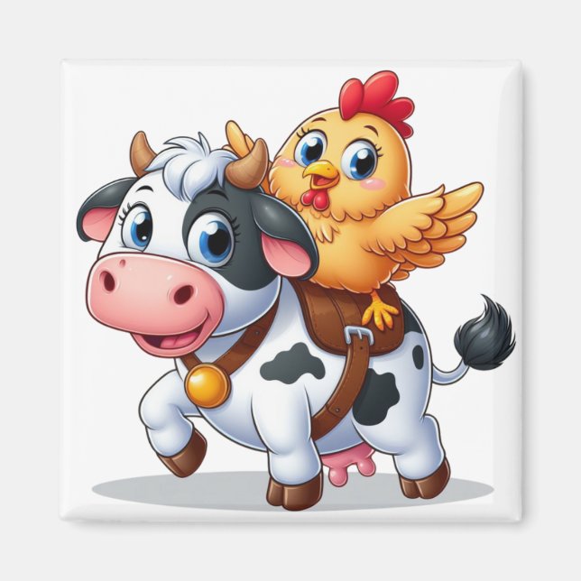 Aimant mignon vache/poulet caricature (Devant)