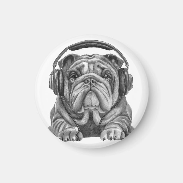 Aimant Mignonne bulldog anglais avec casque (Devant)