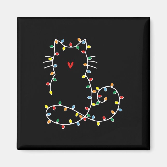 Aimant Mignonne Chat Feux de Noël Joyeux Cadeau Catmas Po (Devant)