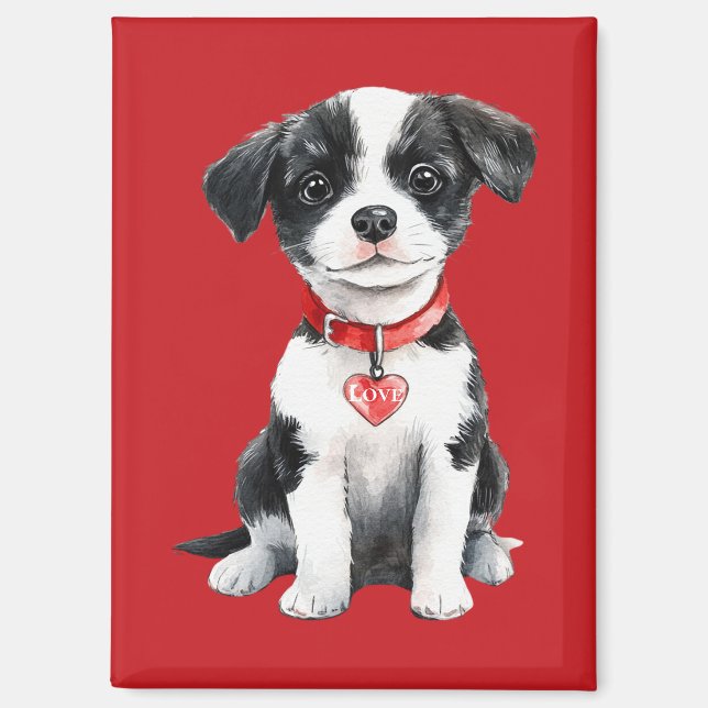 Aimant Mignonne Chien Red Heart Love (Recto)