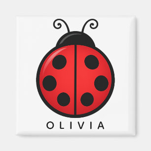 Aimant Mignonne coccinelle rouge personnalisée avec nom -