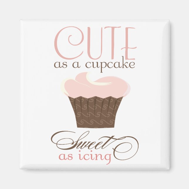 Aimant Mignonne comme un cupcake ! Rose et Brown (Devant)