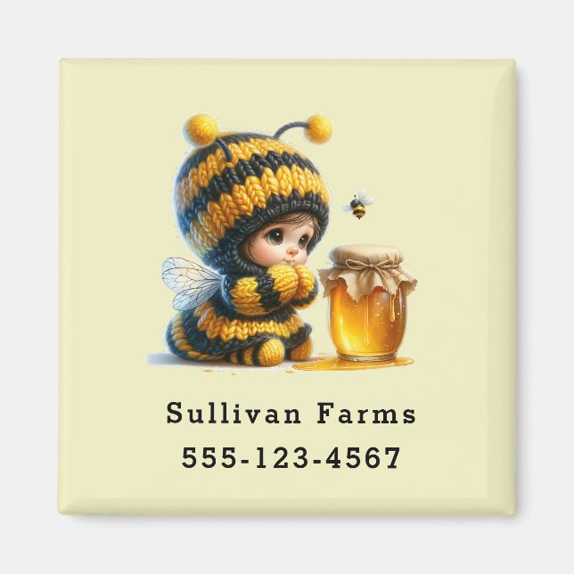 Aimant Mignonne fille en costume d'abeille avec commerce  (Devant)