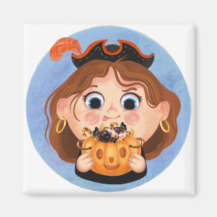 Aimant Mignonne fille en costume d'Halloween pirate